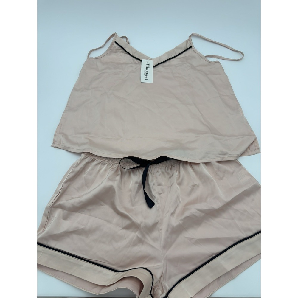 Ekouaer Pajamas Women's Silk Spaghetti Strap Satin Pj Two Pieces S Waist Shorts